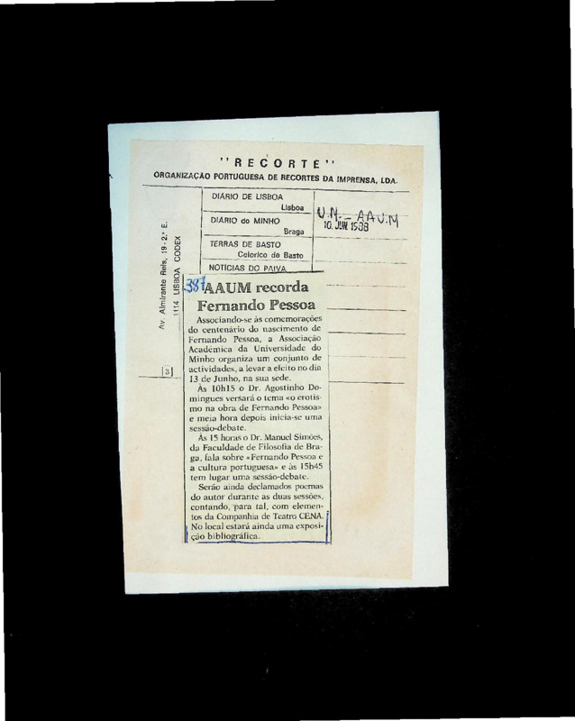  AUM recorda Fernando Pessoa 