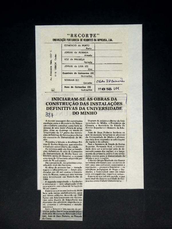  Iniciaram-se as obras da construção das instalações definitivas da Universidade do Minho 