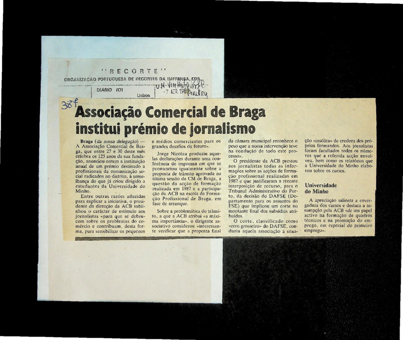  Associação Comercial de Braga institui prémio de jornalismo 