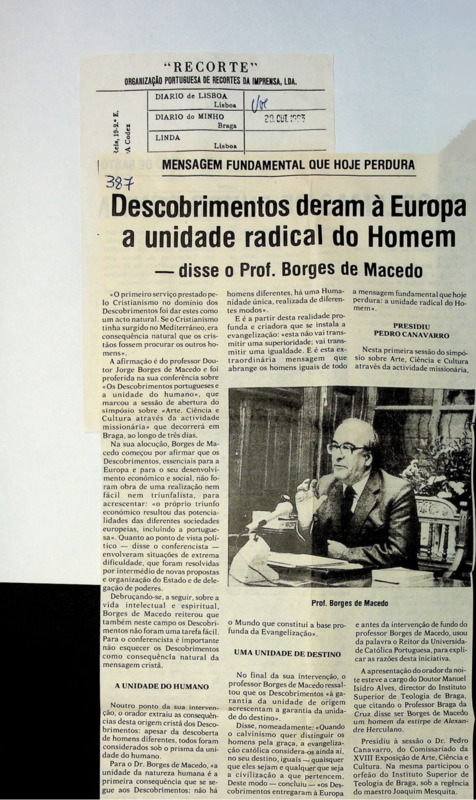  Descobrimentos deram à Europa a unidade radical do Homem 