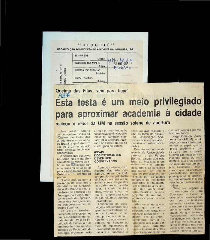  Queima das fitas “veio para ficar”: esta festa é um meio priveligiado para aproximar a Academia à cidade: realçou o Reitor da UM na sessão solene de abertura 