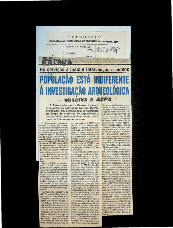  População está indiferente à investigação arqueológica - observa a ASPA 