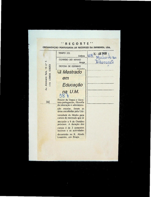  Mestrado em Educação na UM 
