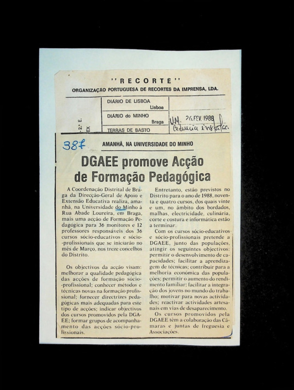  Amanhã, na Universidade do Minho: DGAEE promove acção de formação pedagógica 