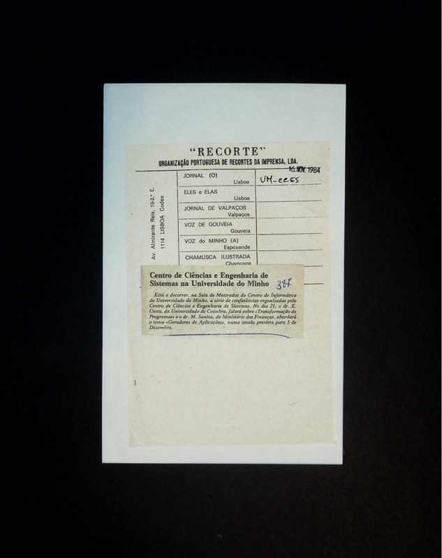  Centro de Ciências e Engenharia de Sistemas na Universidade do Minho 