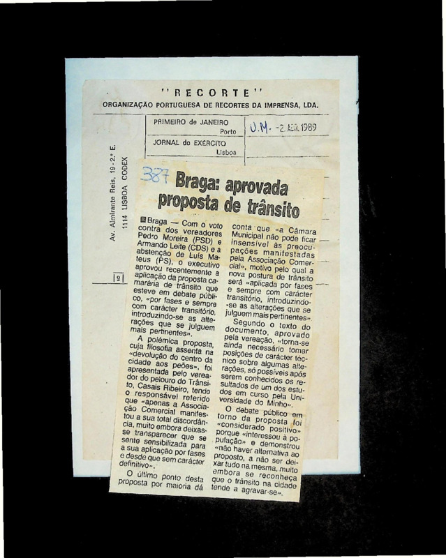  Braga: aprovada proposta  de trânsito 