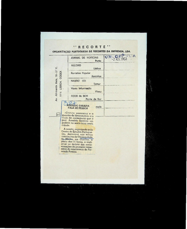  Arnaldo Saraiva fala de Pessoa 