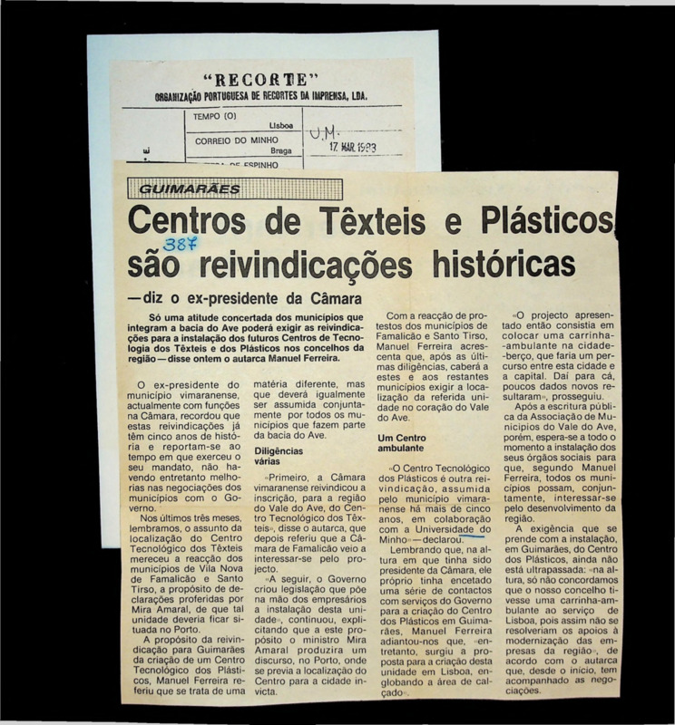 Centros de Têxteis e Plásticos são reivindicações históricas - diz o ex-presidente da Câmara 