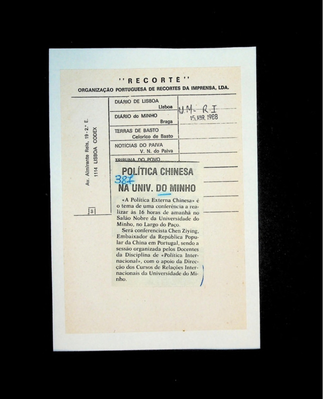  Política chinesa na Univ. do Minho 