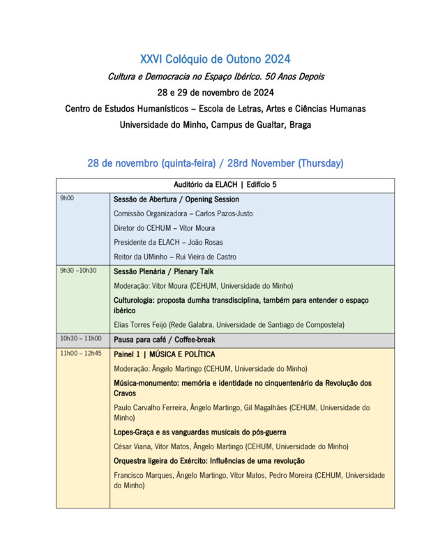  XXVI Colóquio de Outono - Cultura e Democracia no Espaço Ibérico: 50 anos depois 