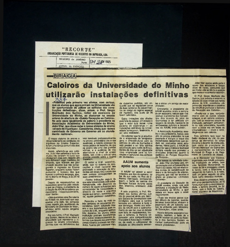  Caloiros da Universidade do Minho usarão instalações definitivas 