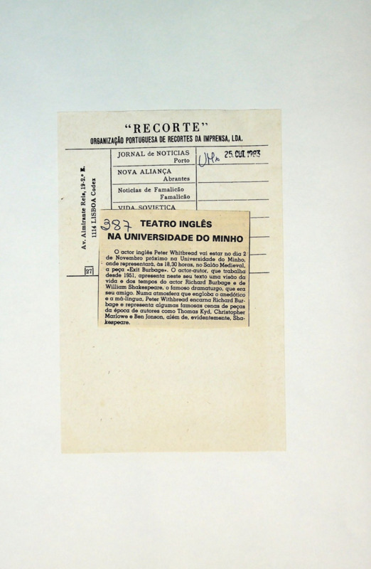  Teatro inglês na Universidade do Minho 