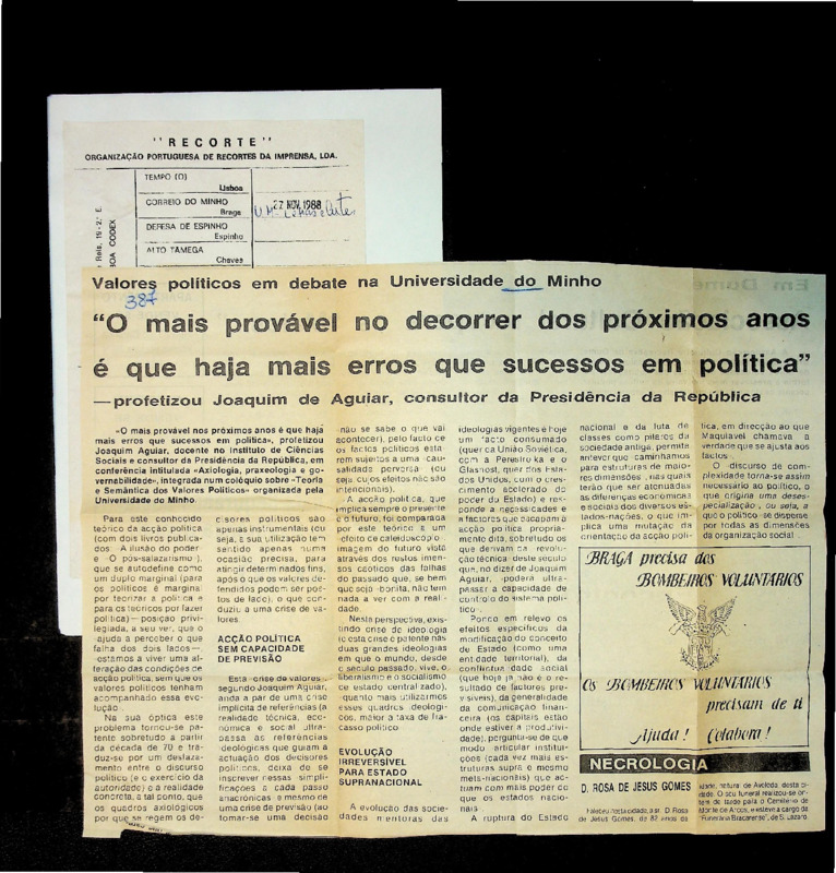  Valores políticos em debate na Universidade do Minho: 