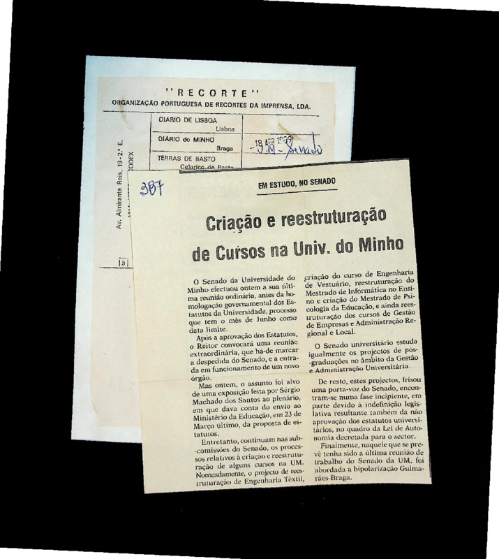  Criação e reestruturação de Cursos na Univ. do Minho. 