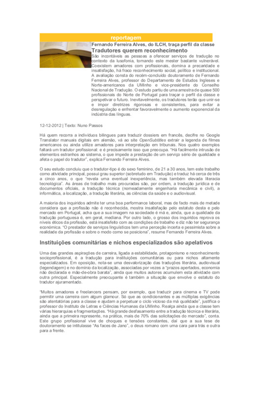  Tradutores querem reconhecimento 