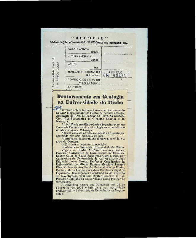  Doutoramento em Geologia na Universidade do Minho 