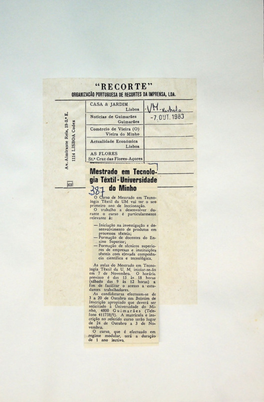  Mestrado em Tecnologia Têxtil - Universidade do Minho 