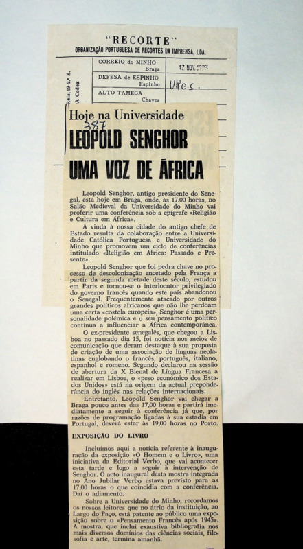  Hoje na Universidade do Minho - Leopold Senghor uma voz de África 