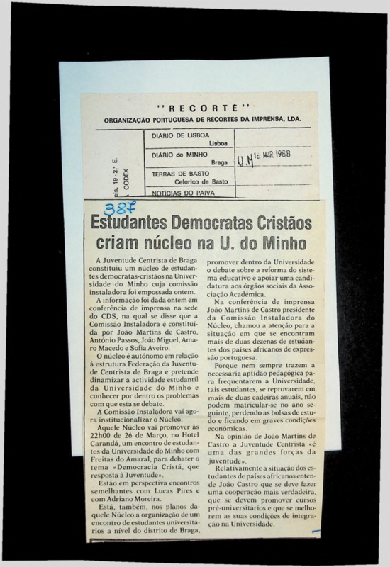  Estudantes Democratas Cristãos criam núcleo na U. do Minho 