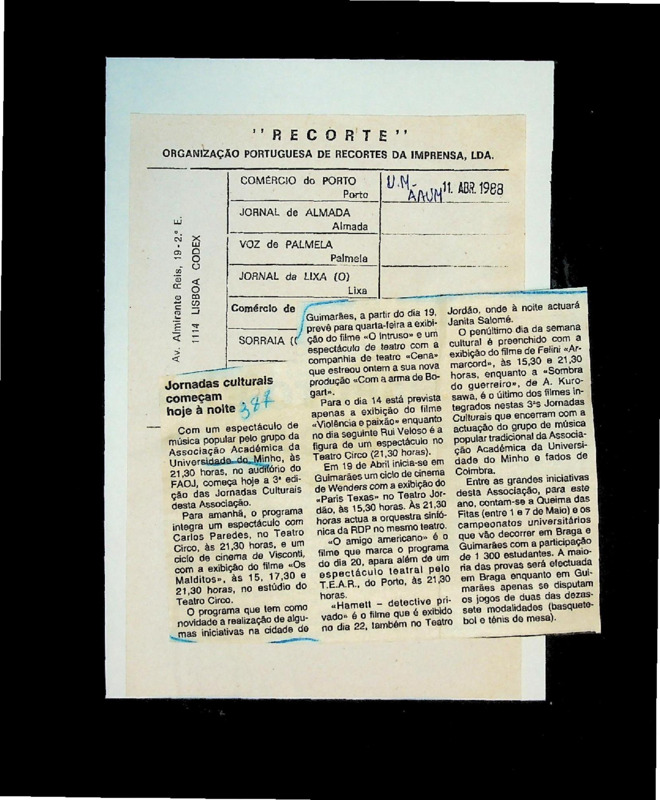  Jornadas culturais começam hoje à noite 