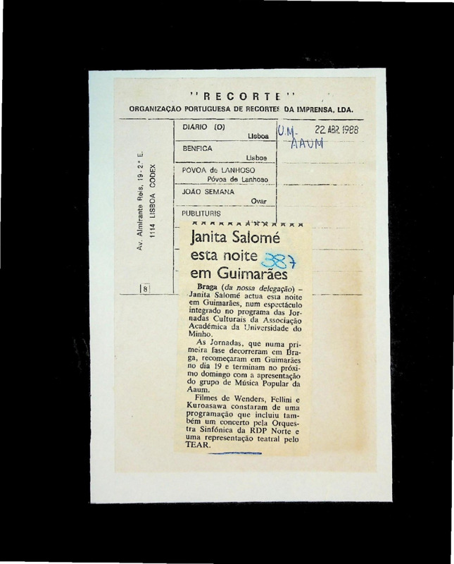  Janita Salomé esta noite em Guimarães 