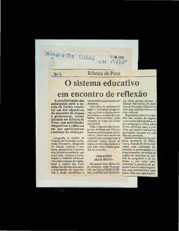  O sistema educativo em encontro de reflexão 