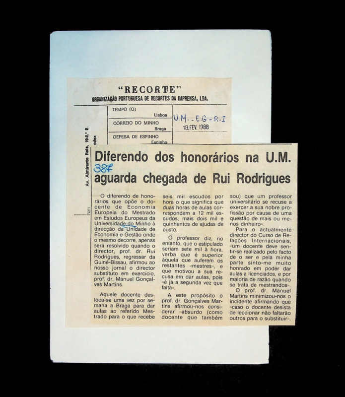  Diferendo dos honorários na U. M. aguarda chegada de Rui Rodrigues 
