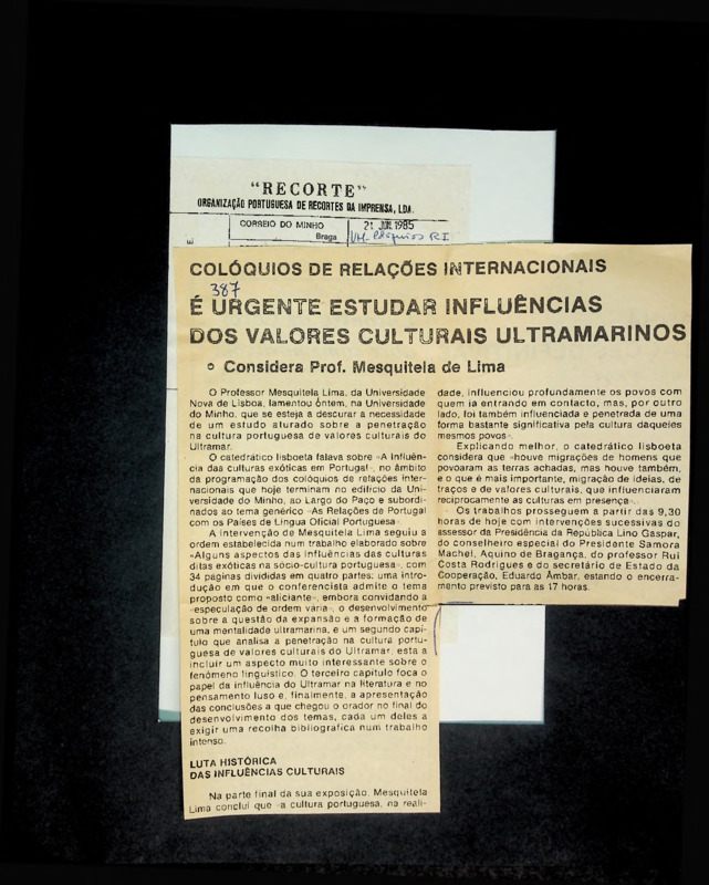  Colóquios de relações internacionais: é urgente estudar influências dos valores culturais ultramarinos: considera Prof. Mesquitela de Lima 