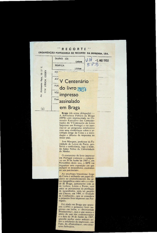  V Centenário do livro impresso assinalado em Braga 