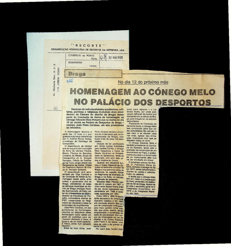  No dia 12 do próximo mês: homenagem ao cónego Melo no palácio dos desportos 
