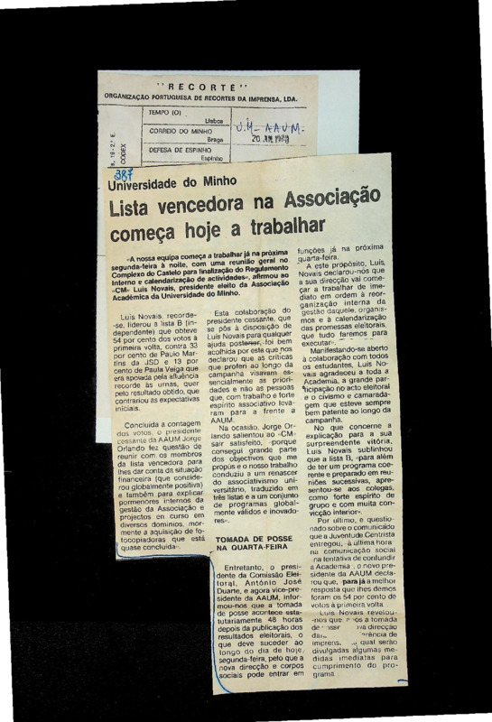  Lista vencedora na Associação começa hoje à trabalhar 