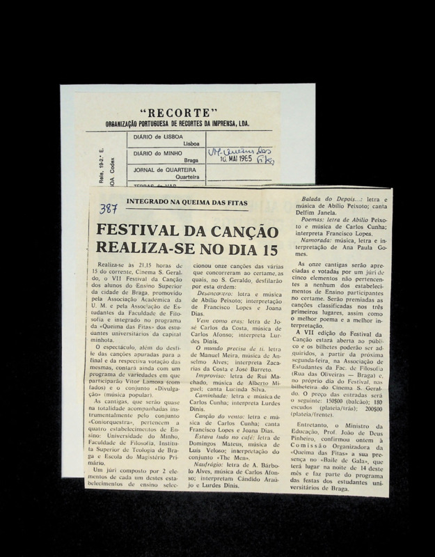  Integrado na queima das fitas: festival da canção realiza-se no dia 15 