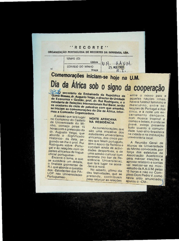  Comemorações iniciam-se hoje na U.M.: Dia da África sob o signo da cooperação 