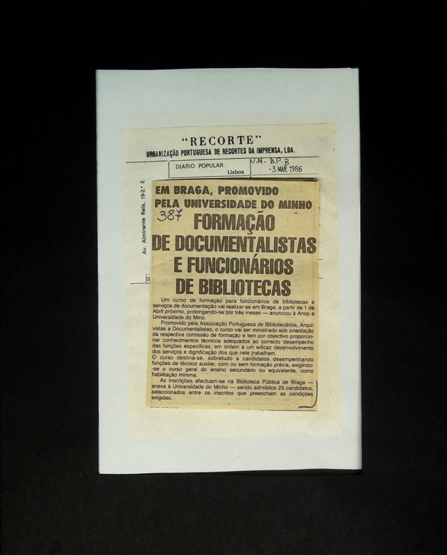 Em Braga, promovido pela Universidade do Minho: formação de documentalistas e funcionários de Bibliotecas 