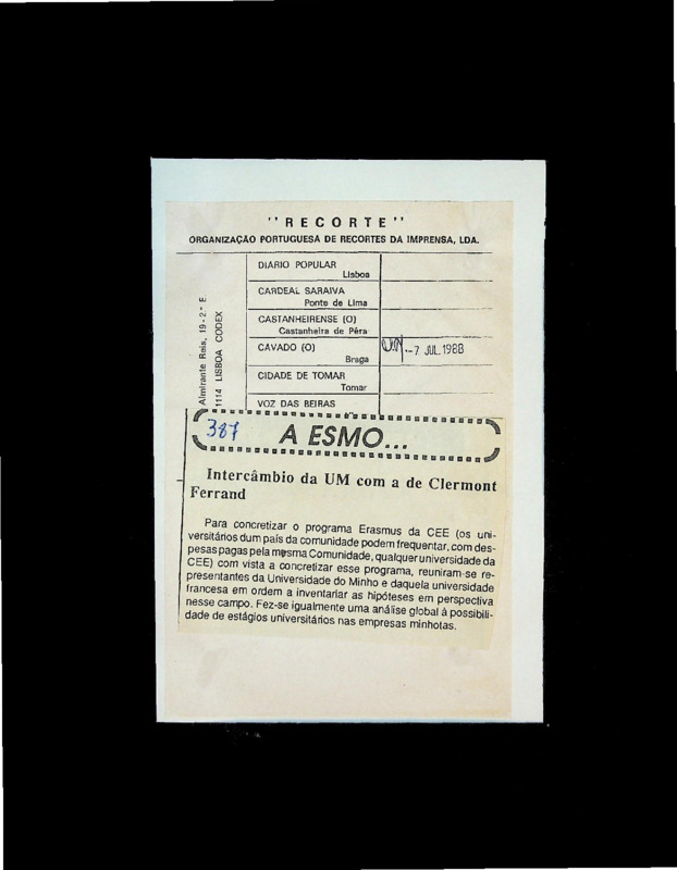 Intercâmbio da UM com a de Clermont Ferrand 