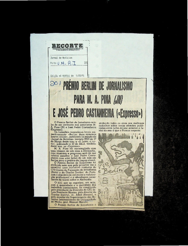  Prémio Berlim de Jornalismo para M. A. Pina (JN) e José Pedro Castanheira (