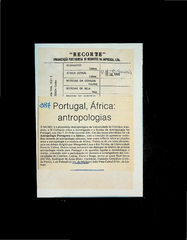  Portugal, África: antropologias 