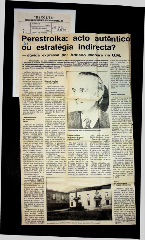  Prestroika: acto autêntico ou estratégia indirecta?: dúvida expressa por Adriano Moreira na U. M. 