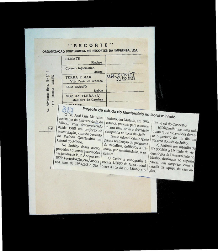  Projecto de estudo do Quaternário no litoral minhoto 