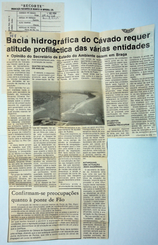  Bacia hidrográfica do Cávado requer atitude profiláctica das várias entidades 