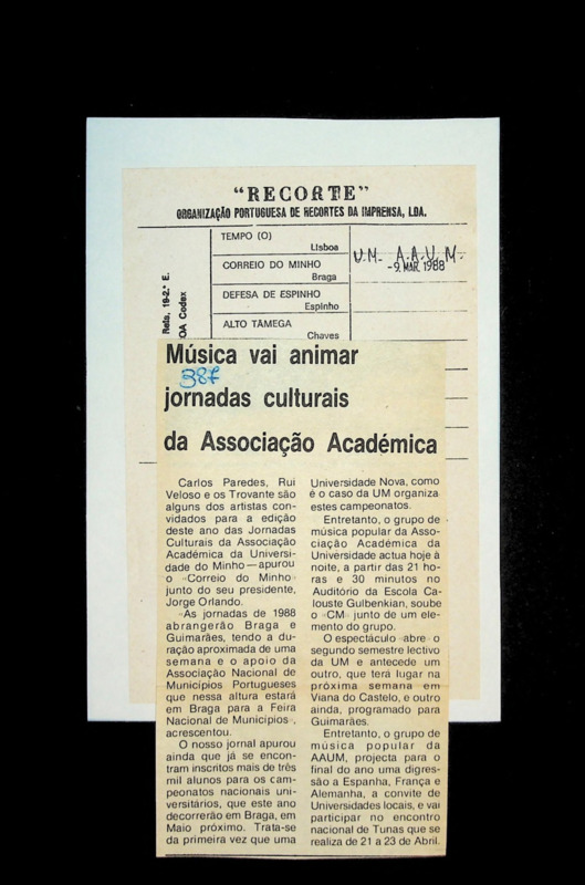  Música vai animar jornadas culturais da Associação Académica 