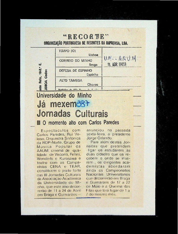  Já mexem Jornadas Culturais: o momento alto com Carlos Paredes 