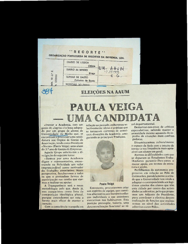  Eleições na AAUM: Paula Veiga - uma candidata 