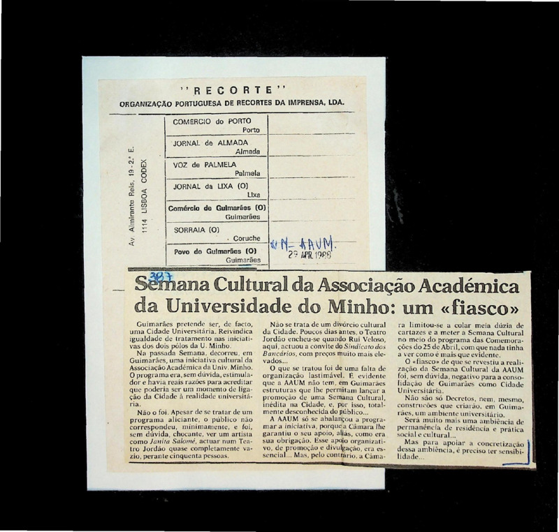  Semana Cultural da Associação Académica da Universidade do Minho: um 