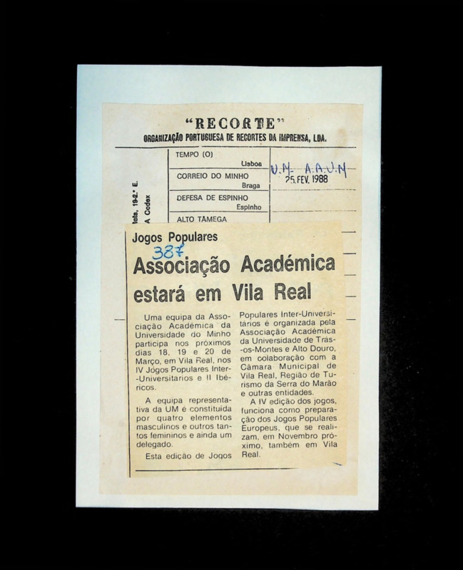  Jogos populares: Associação Académica estará em Vila Real 