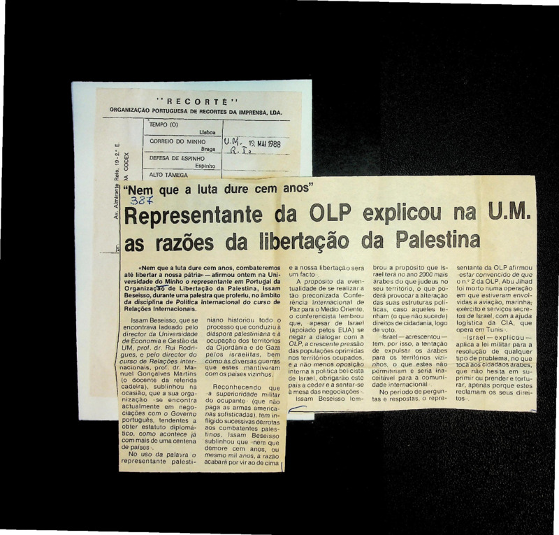  Nem que a luta dure cem anos: representante da OLP explicou na U. M. as razões da libertação da Palestina 