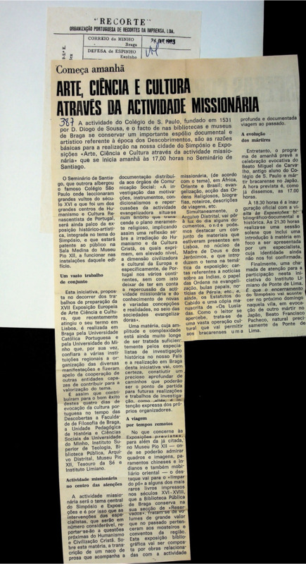  Arte, Ciência e Cultura através da Actividade Missionária 